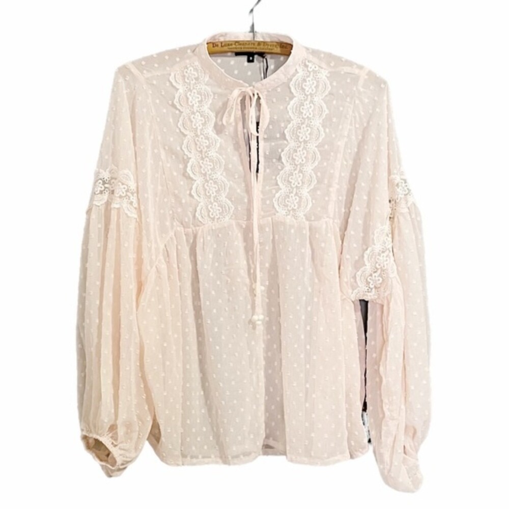 NWT Blue B Top Women’s Size Small Cream Lace Cottagecore Peasant Blouse Academia - Picture 11 of 11